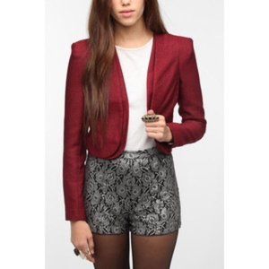 Burgundy Crop Double Lapel Blazer